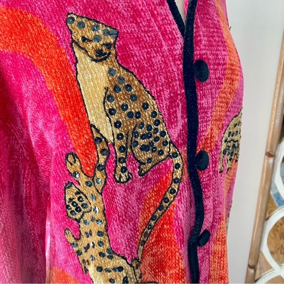 “THAT SWEATER” Neon Pink & Orange Chetah w/ Sequencing & Chenille - Picture 8 of 12